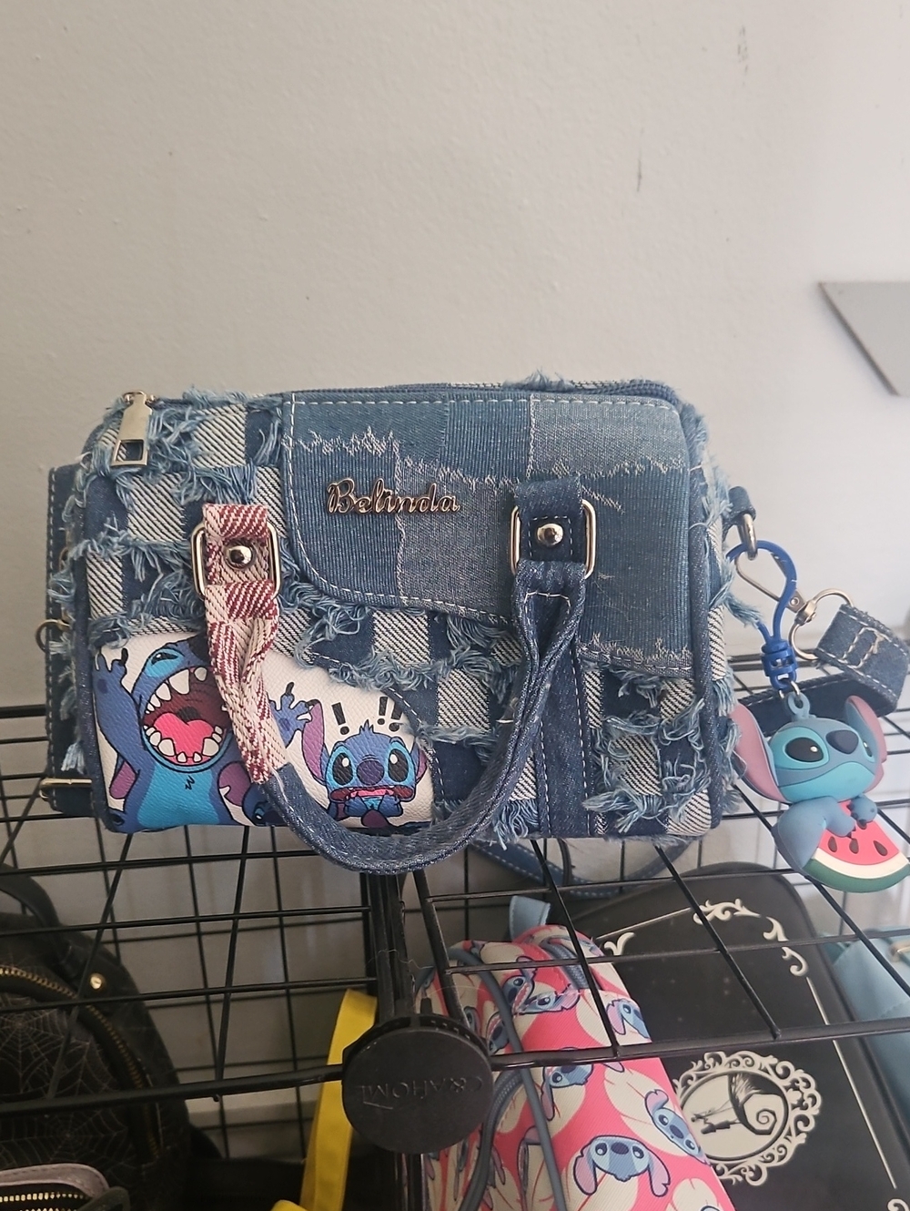Denim Mini Satchel with Stitch Print - Blue